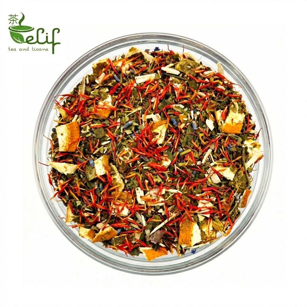ELIF TEA Mood Boost Tea - 50g | Yerba Mate, Siberian Ginseng, Ginkgo Leaf, Safflower