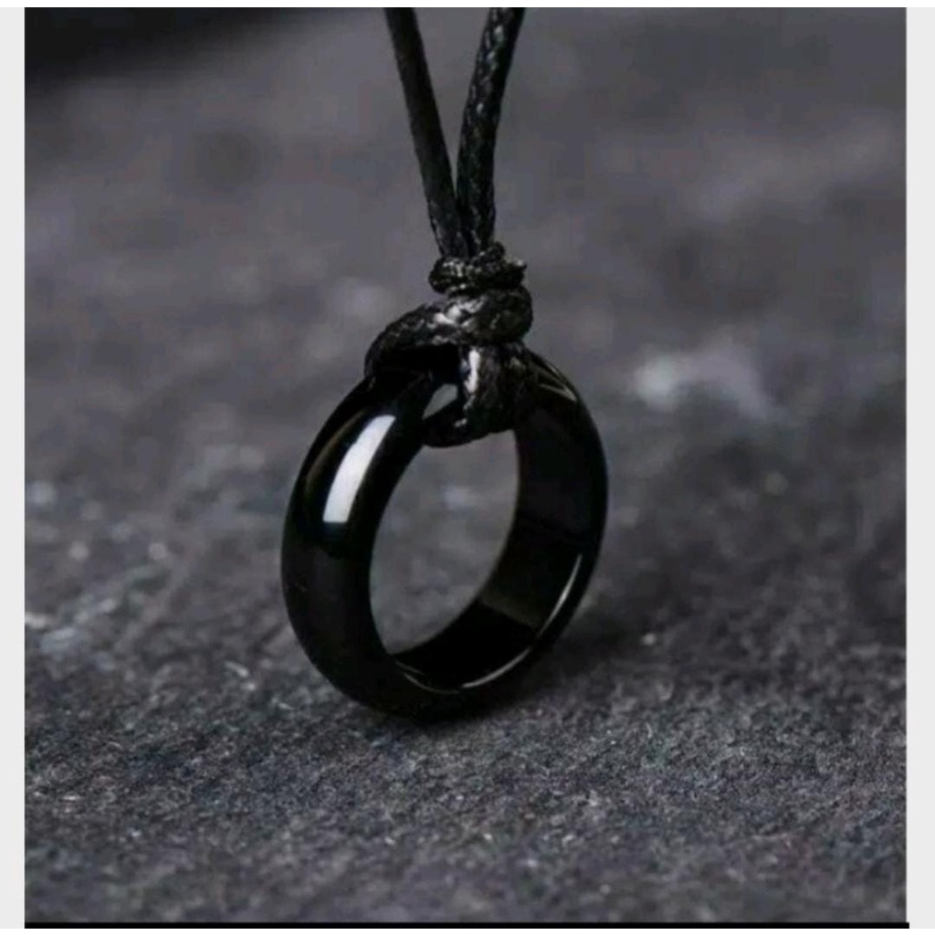KALUNG PRIA TALI HITAM BANDUL CINCIN /KALUNG COWOK RING /KALUNG PRIA TERBARU