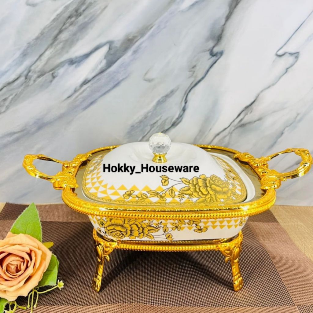 Prasmanan Saji / Wadah Lauk Keramik VICENZA Klasik SULTAN Dengan Rak Gold