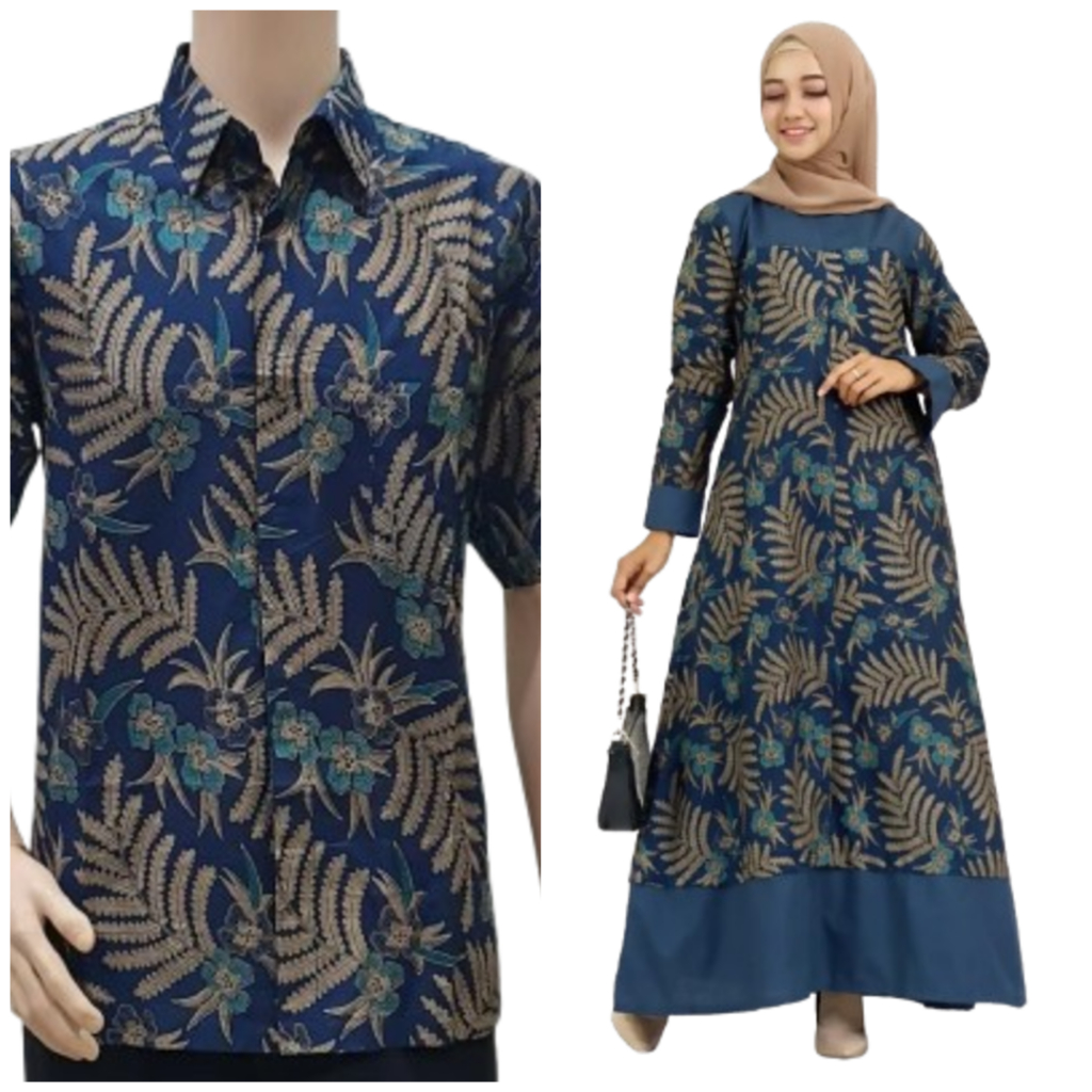 GAMIS JUMBO COUPLE BATIK SARIMBIT BTIK GAMIS BIG SIZE COUPLE BATIK BIRU