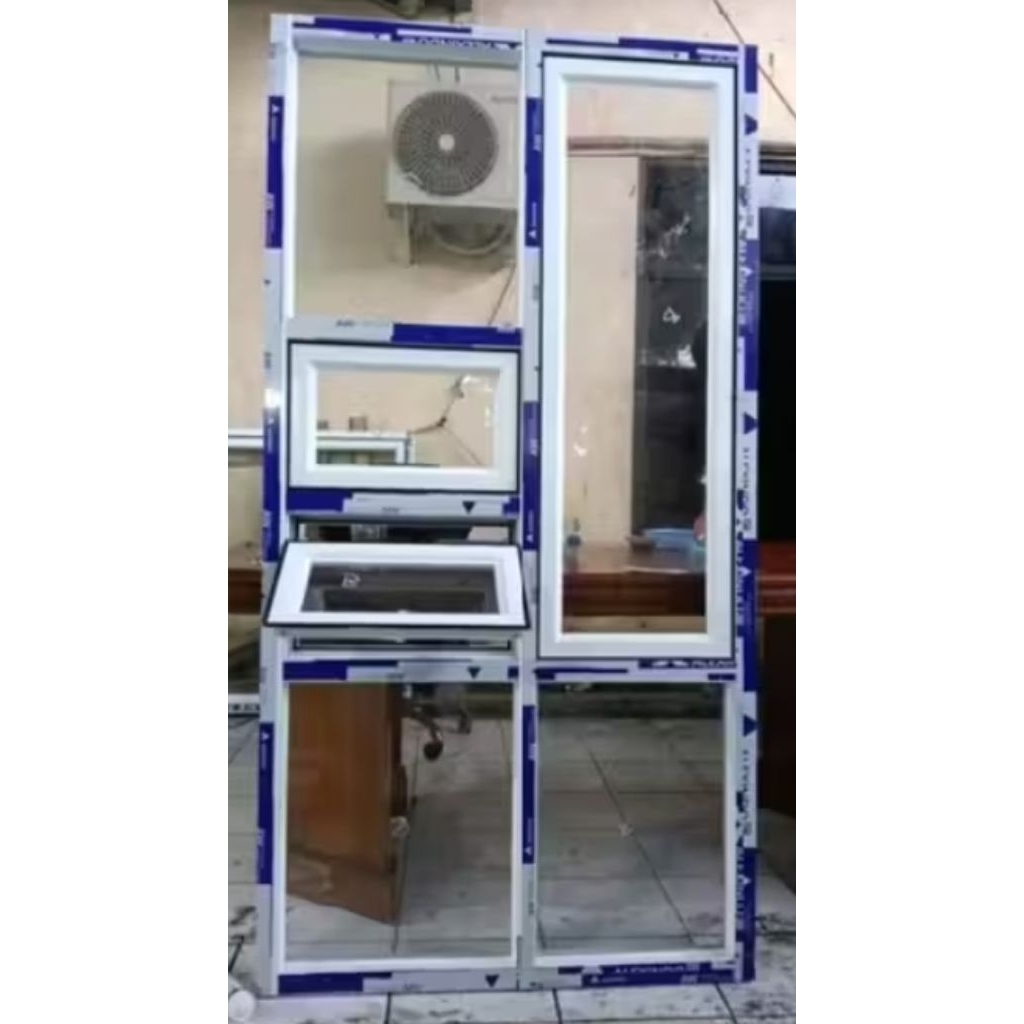 Jendela aluminium untuk kamar tidur, atas, samping dan bawah kaca mati, bagian jendela 2(dua) daun i