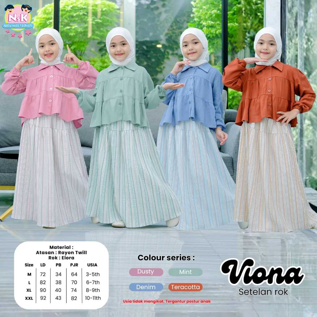 VIONA SETELAN ROK ORIGINAL BY NSK BABY KIDS FASHION SETELAN BAJU ANAK BAHAN ATASAN RAYON TWILL ROK E