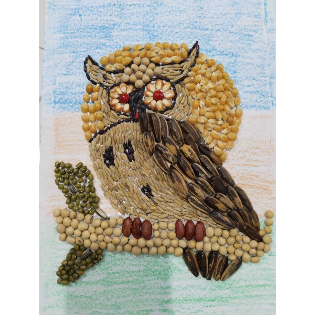 kolase biji bijian burung hantu bacground kerayon