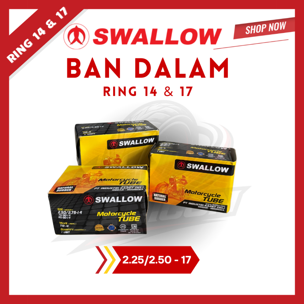 Ban Dalam Swallow Ukuran 2.25/2.50-17 untuk Ban 60/90–17 dan 70/90–17 motor Revo Supra Blade Revo Ve