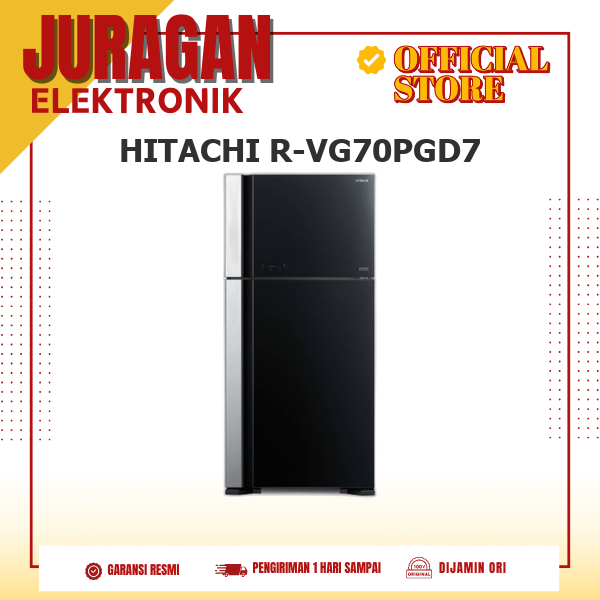 HITACHI R-VG70PGD7 KULKAS 2 PINTU TOP FREZEER GLASS 550L INVERTER X DUAL FAN COOLING