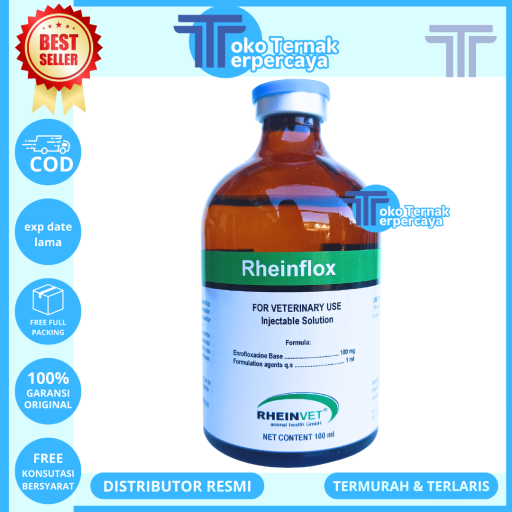 RHEINFLOX 100ML RHEINVET - Enrofloxacin 10% Obat Antibiotik Pernafasan dan Pencernaan Hewan Ampuh