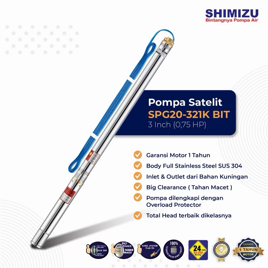 POMPA SATELIT CELUP SUBMERSIBLE PUMP SHIMIZU SPG 20 321 K BIT 0.75HP 3inch
