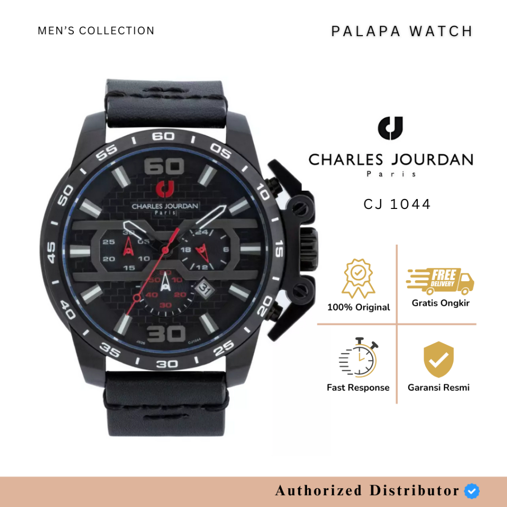 Jam Tangan Pria Charles Jourdan CJ 1044 / cj1044 / 1044 Full Black Leather Original