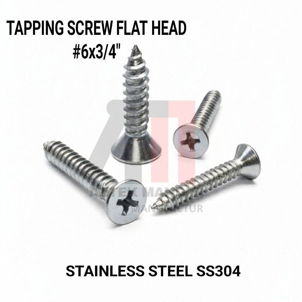 Skrup JF FH #6x3/4" Stainless / SS304 Baut Tapping JF Kepala Rata #6x3/4"