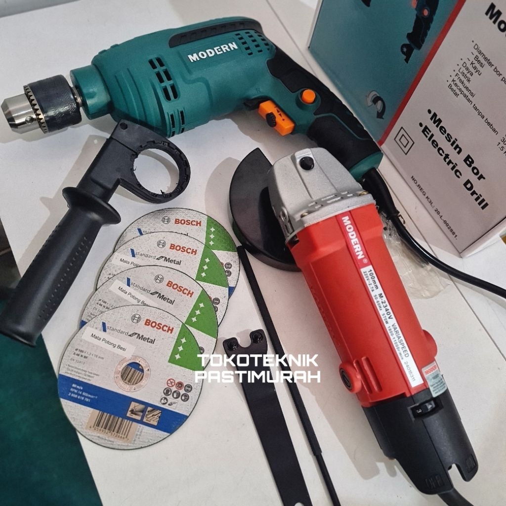 Paket Modern Hemat 3 - Mesin Bor M-2150 dan Mesin Gerinda M-2340V BONUS 4batu bosch / Paket Mesin bo