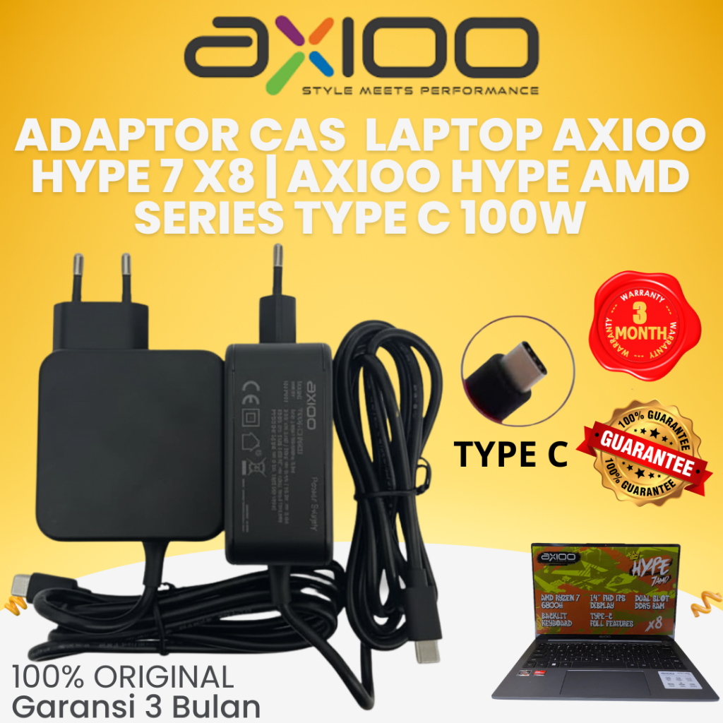 ADAPTOR CAS LAPTOP AXIOO HYPE 7 X8 | AXIOO HYPE AMD SERIES TYPE C 100W GARANSI 3 BULAN ORIGINAL