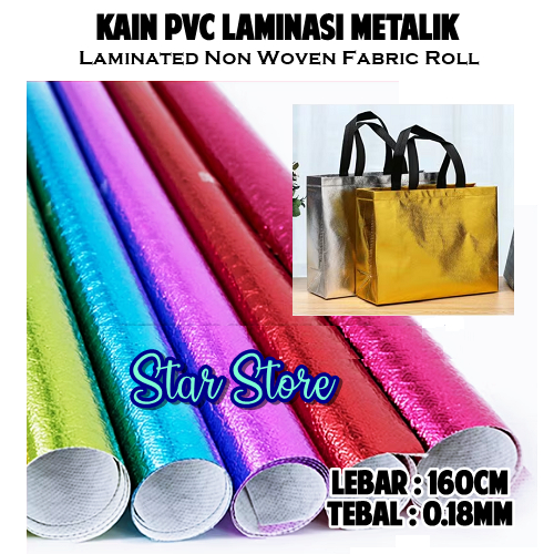Plastik PVC Laminasi Metalik / Kain Plastik Metalik Silver Gold Bahan Pelapis Tas Dekor Panggung