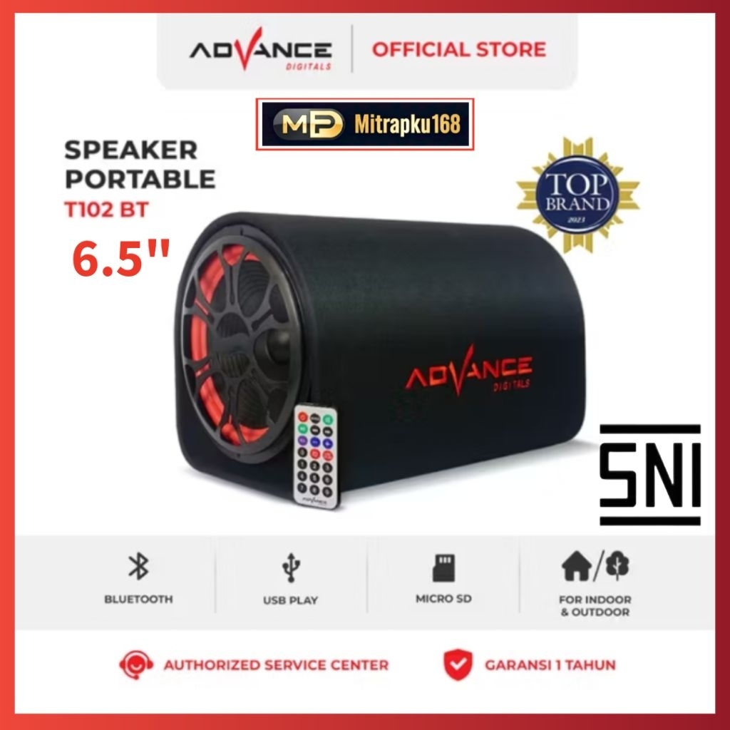 Advance Speaker Bluetooth T-102BT 6.5 Inch Subwoofer BassTube Speaker Bantal Advance
