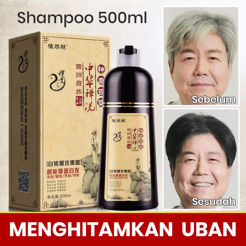 Shampo Herbal Hitam Zen Zhonghua 500ml | Sampo Pewarna 3-in-1 Cuci, Rawat & Hitamkan Rambut Alami | 