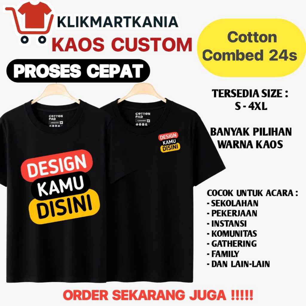 SABLON KAOS ANAK CUSTOM FOTO || LOGO SENDIRI - KAOS COTTON COMBED 24s Premium