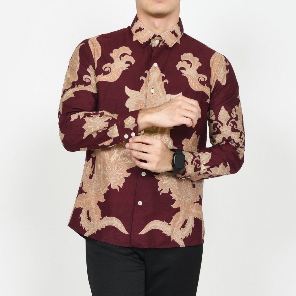 BATIK KEMEJA PRIA SLIM FIT MERAH ACS 348