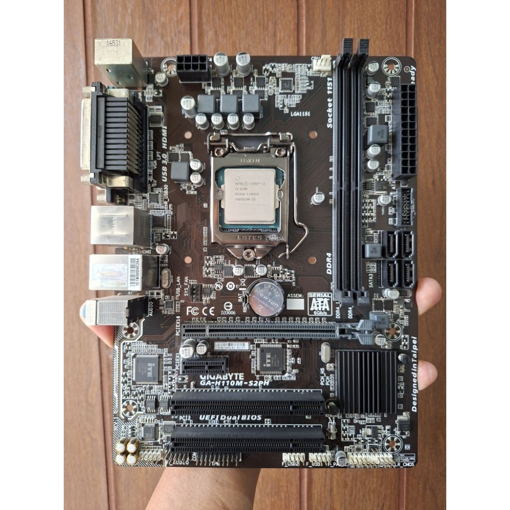 MOTHERBOARD+PROCESSOR CORE I3 6100+MOTHERBOARD GIGABYTE GA H110M S2PH