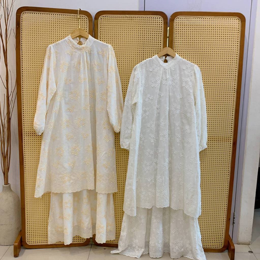 VTLABEL - QANITA DRESS COTTON ORGANZA MOTIF BUNGA BORDIR TIMBUL