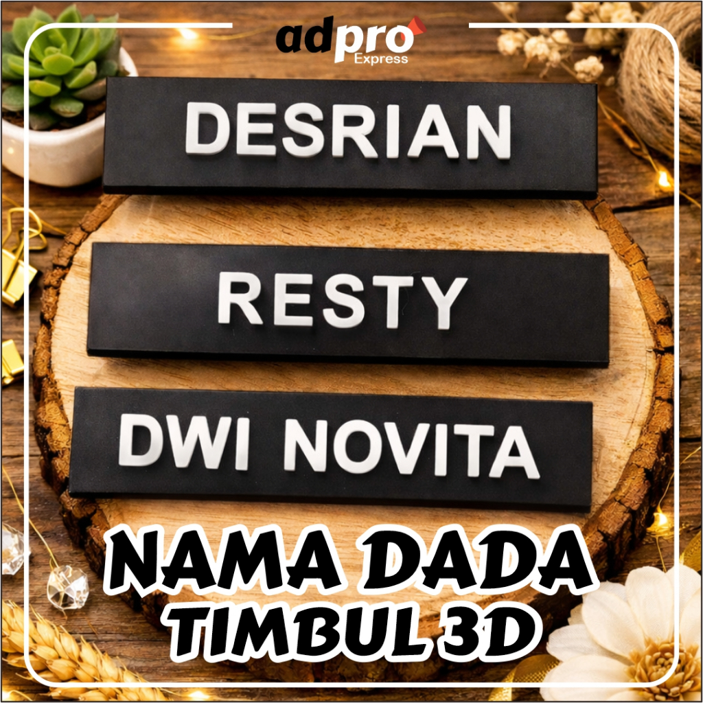Papan Nama Timbul - Nametag Timbul Full Hitam Nama dada