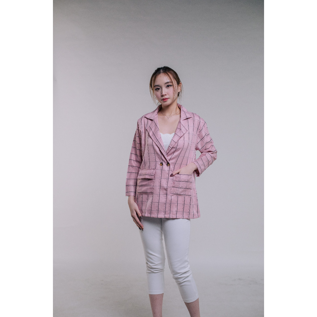 Blazer kerja kotak-kotak / blazer wanita / blazer casual wanita / blazer kantoran