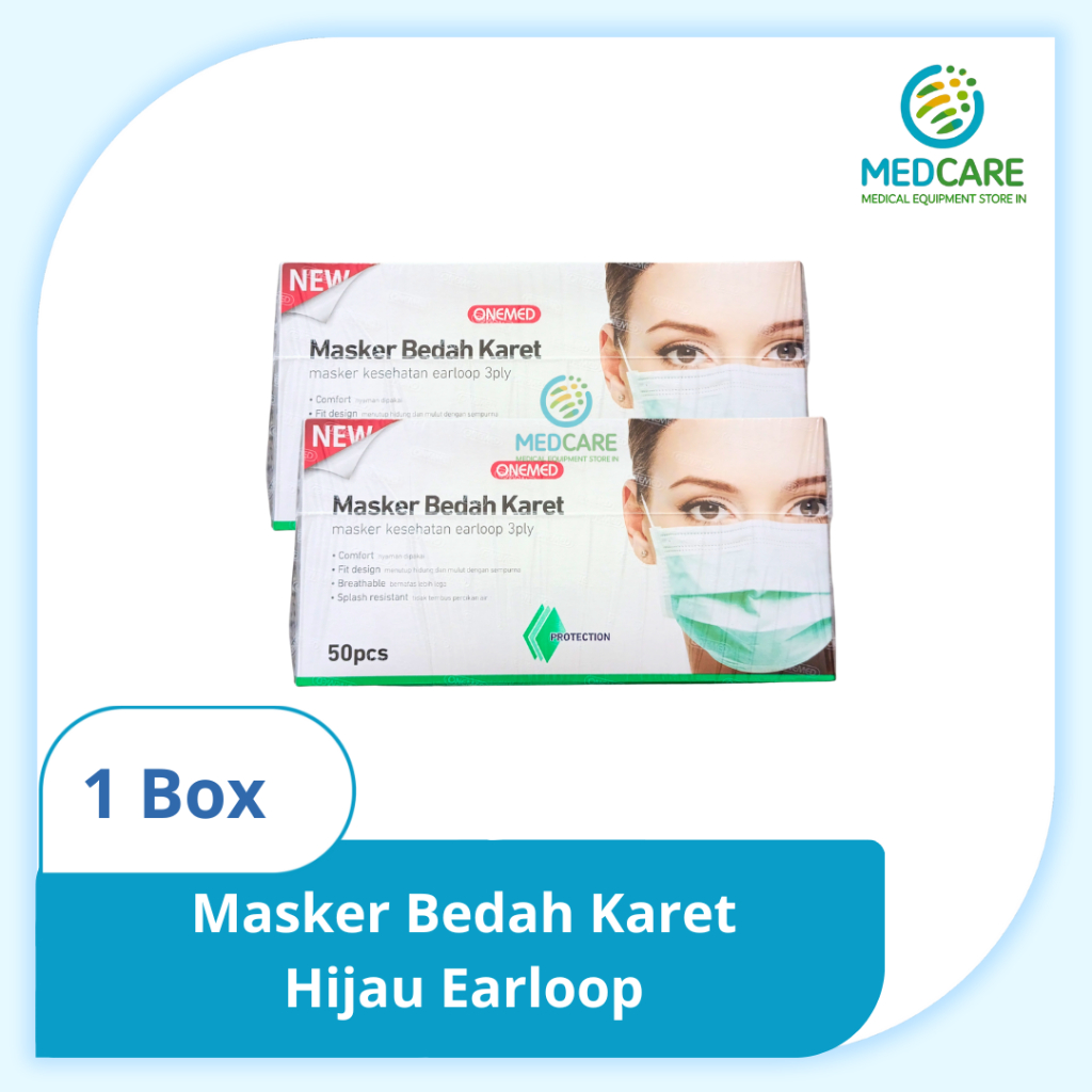 MedCare | Masker Bedah Karet Hijau Earloop 3 ply | Masker Medis - Masker Karet Earloop | OneMed