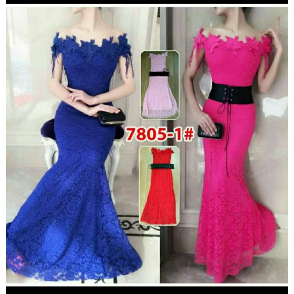 Long Dress Gaun Pesta Brukat Import