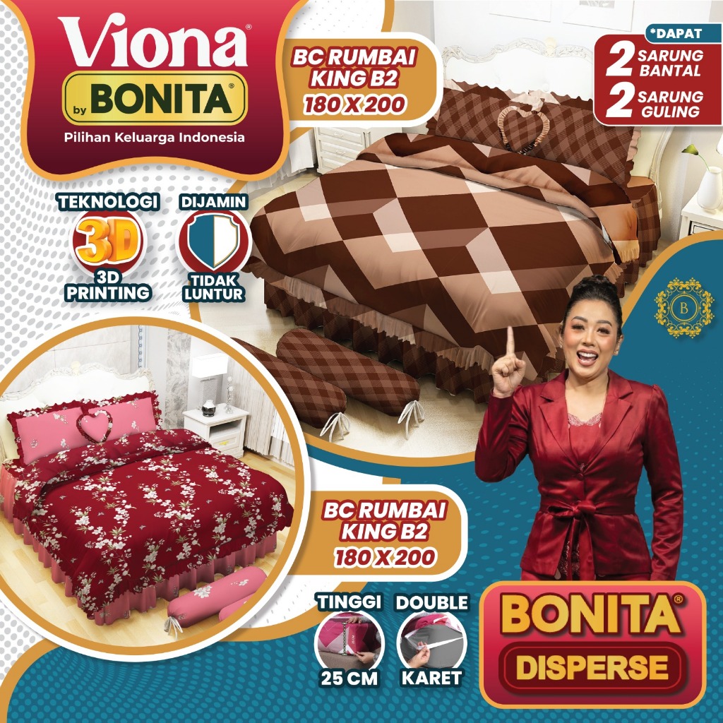 BONITA BEDCOVER RUMBAI SET KING SIZE 180X200 NO.1 || BEDCOVER BONITA 100% DISPERSE TEBAL PREMIUM ORI