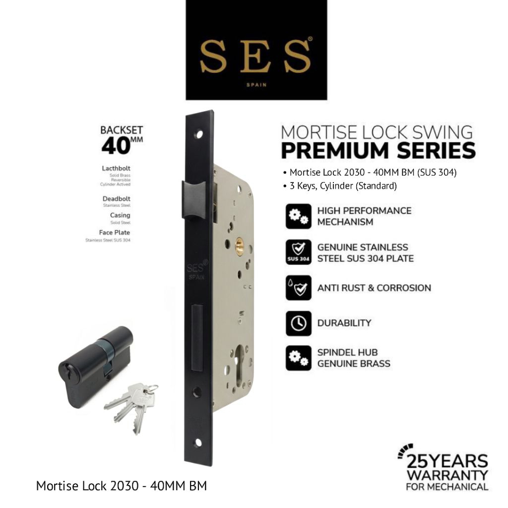 Body Kunci Pintu - Mortise Lock SES 2030 - 40MM BM Sus 304