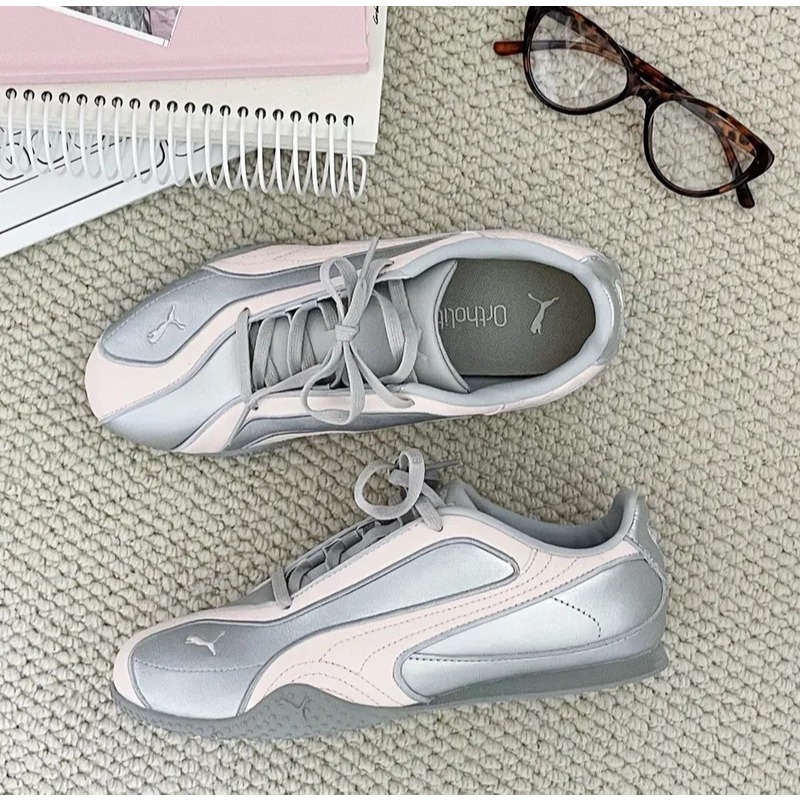 SEPATU PUMA BELLA V2 LEATHER SILVER JAS FLOWER ORIGINAL FREE PAPER BAG DAN FREE KAOS KAKI SEPATU UNI