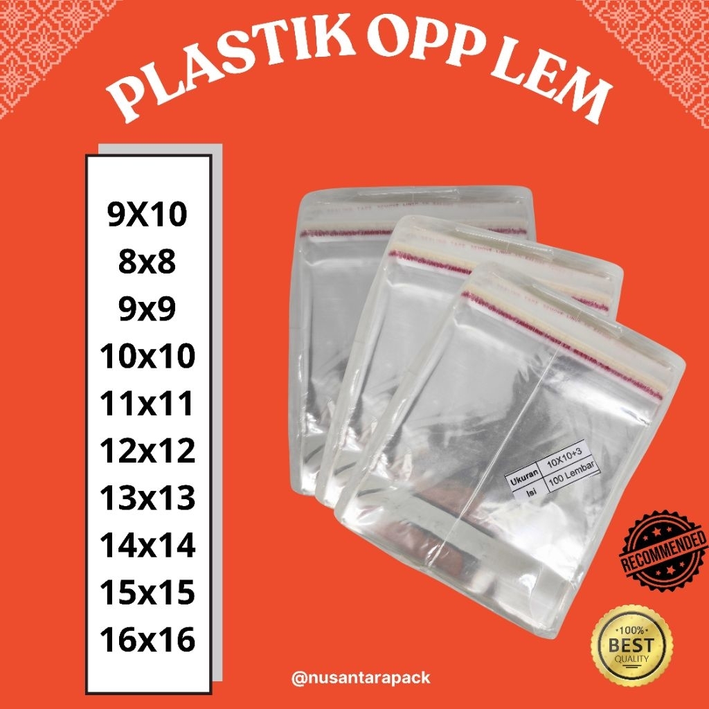 Plastik OPP Bening (ecer) Lem Seal Kemasan Kue 8x8 9x9 9x10 10x10 11x11 12x12 13x13 14x14 15x15 16x1