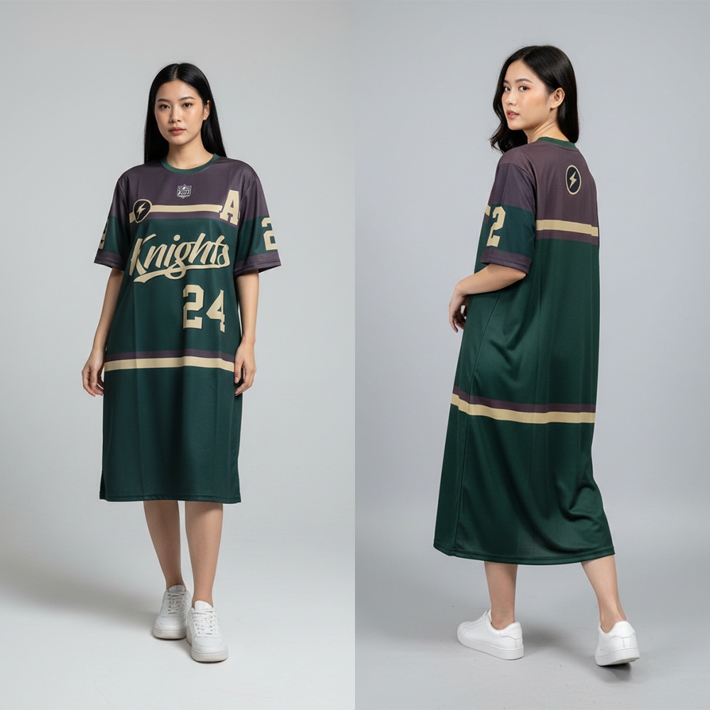 Dress Jersey Wanita Knights 24 Dress Jersey Casual Daily Midi Dress Wanita Motif Printing Yukari