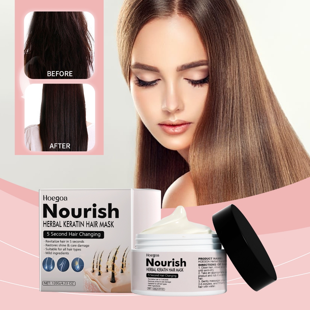 Hoegoa Herbal Keratin Hair Mask 120g Serum Rambut Keratin Hair Smoothing Hair Treatmen Memperkuat Ak