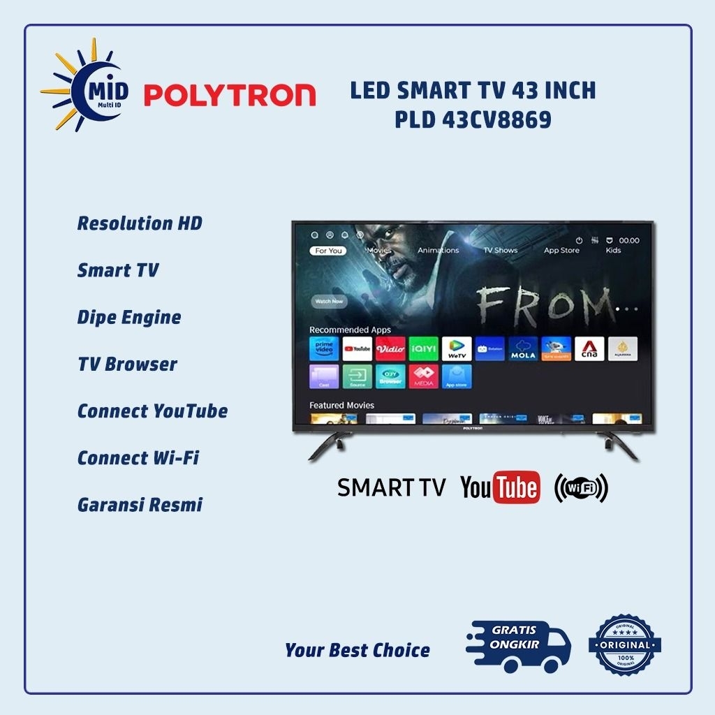 POLYTRON LED 43 Inch Smart TV PLD 43CV8869 | LED Polytron Smart Digital TV 43 Inch | TV Polytron 43 