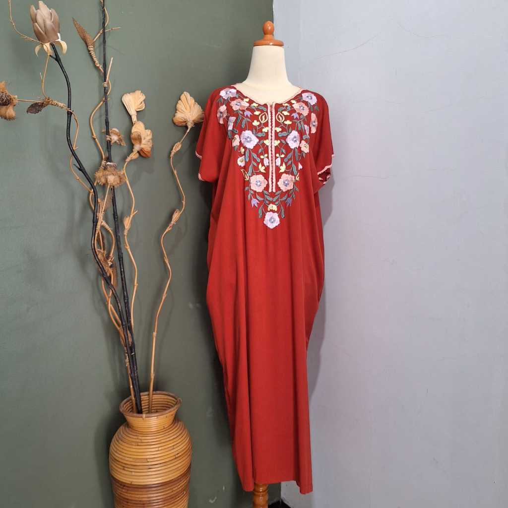 Daster Bordir Daisy Bunga Besar || Daster busui bordir manual rayon adem Ld 140 Muat bb 40-85kg adem