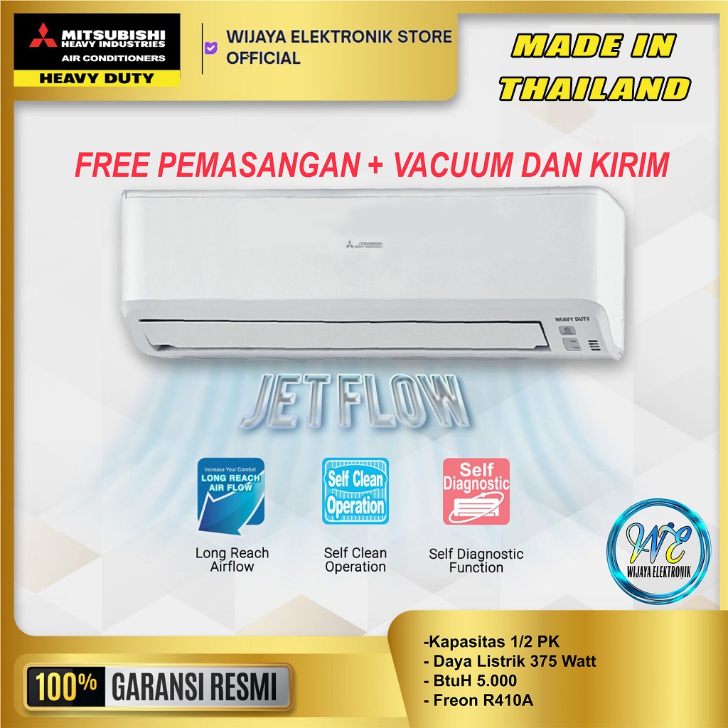 AC Mitsubishi SRK05CR-S3 + PASANG DAN ANTAR - Mitsubishi Split 1/2PK SRK05CR Made In THAILAND