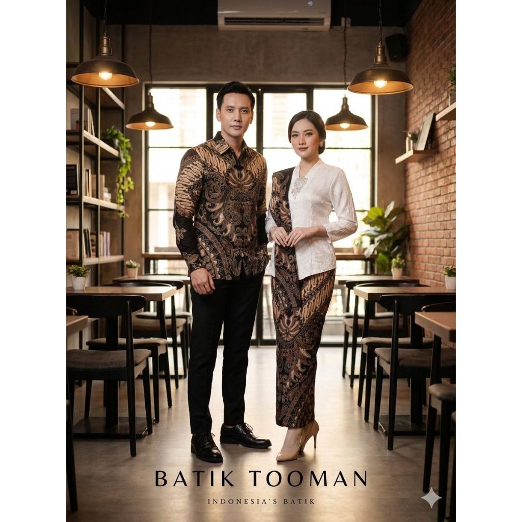 GURDONO GURDONIA Black Choco Cream Couple Sarimbit Rok 2 Lapis & Kemeja Batik Slimfit Warna Hitam Co