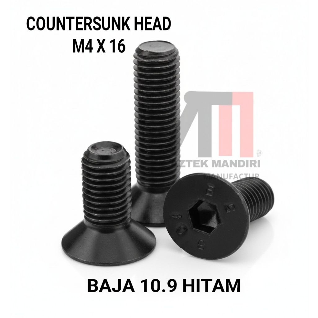 BAJA HITAM 10.9 Baut Verseng L M4x16 / Baut Verseng L Countersunk L M4X16
