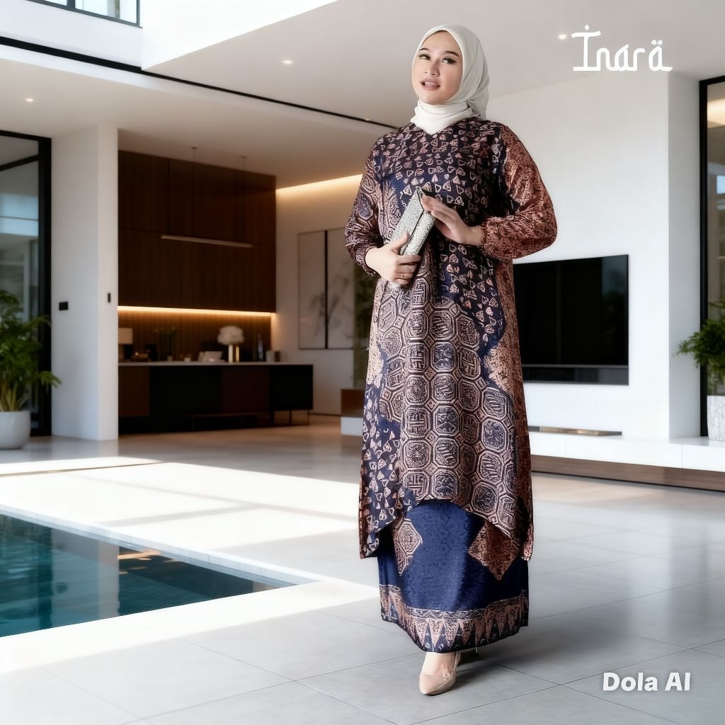 cod alazza set batik sutra super premium/set batiktunik wanita super mewah/fashion muslim kekinian/b