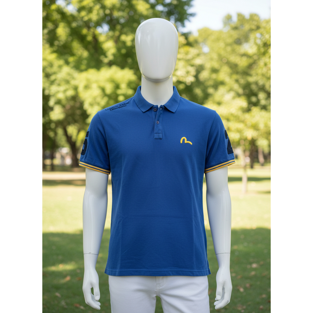 Kaos Polo Evisu Original Pria | Polo Shirt Biru Premium Casual Streetwear