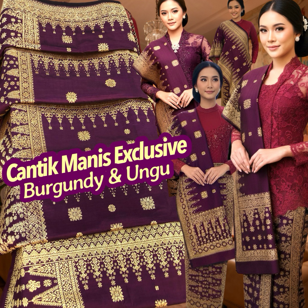 Songket Cantik Manis Exclusive Gebeng Burgundy & Ungu /songket tenun asli palembang /ilham songket p