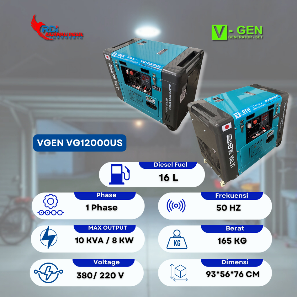 Genset Portable |VGEN VG12000US - 10 KVA 8000W | Silent Diesel - 1/3 Phase