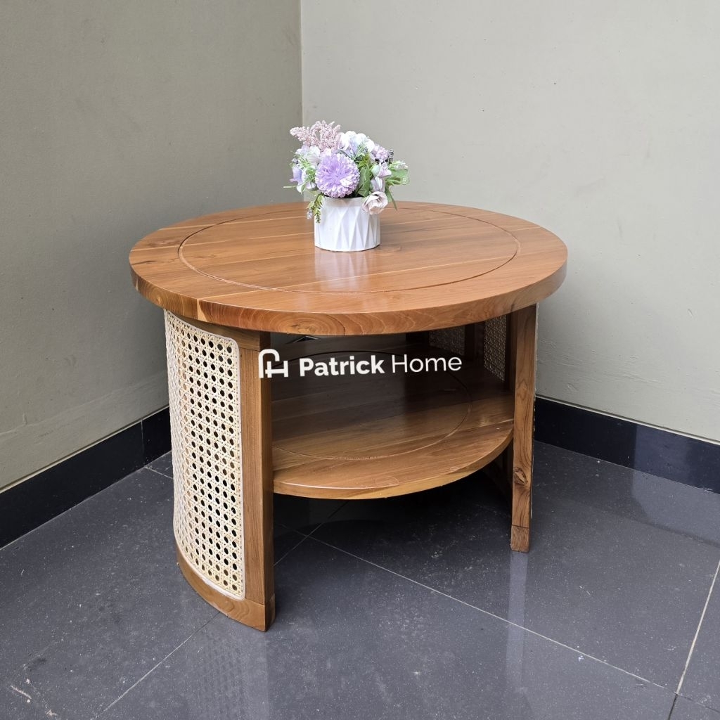 Meja tamu bulat rotan meja teras rotan meja rotan minimalis