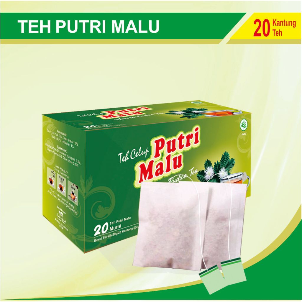 teh celup daun putri malu/daun putri malu/herbal daun putri malu. Box isi 20 kantung celup.