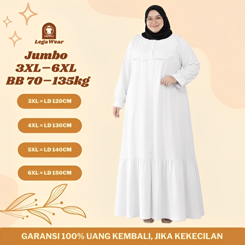 Gamis Crinkle Jumbo LD 120 130 140 150 Baju Lebaran Syari Abaya Putih Wanita Terbaru