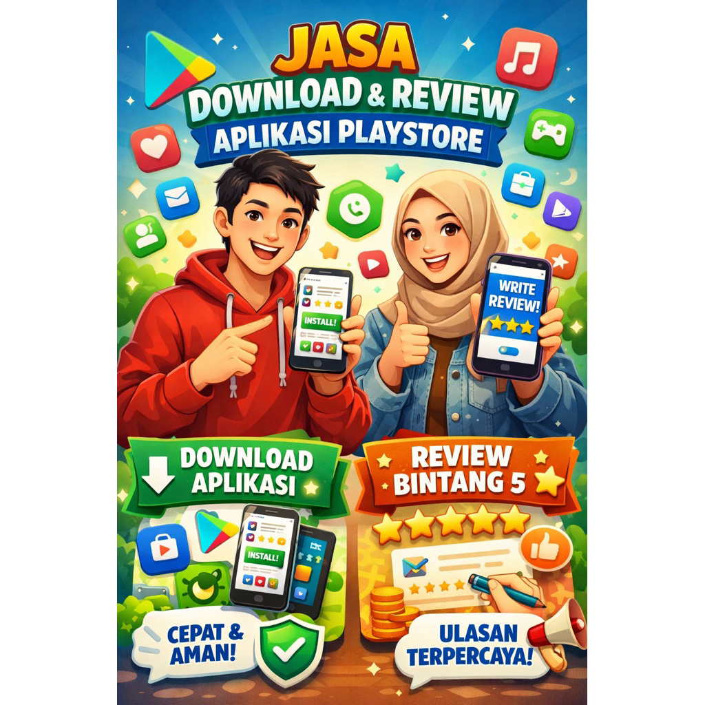 Jasa Download & Review Aplikasi Play Store | Akun Real & Manual