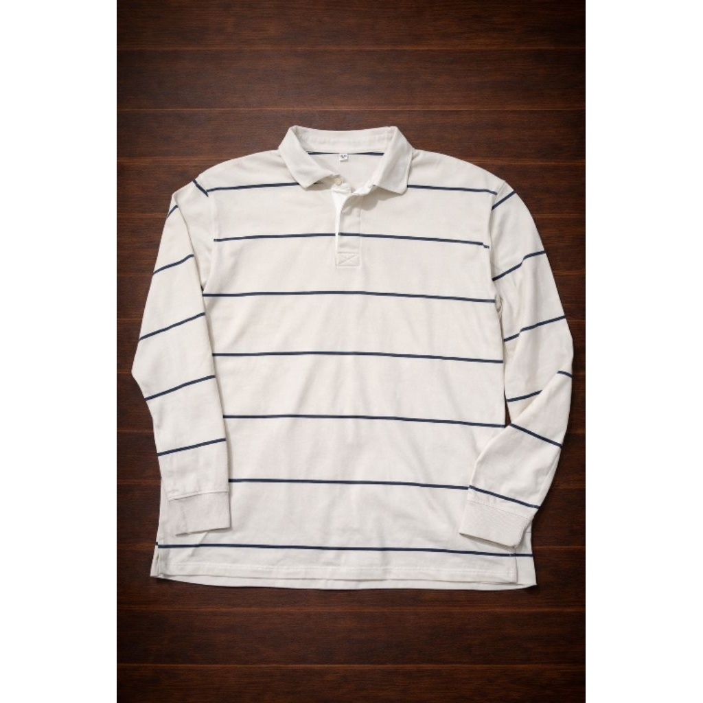 UNIQLO Rugger Longsleeve White/Navy - L