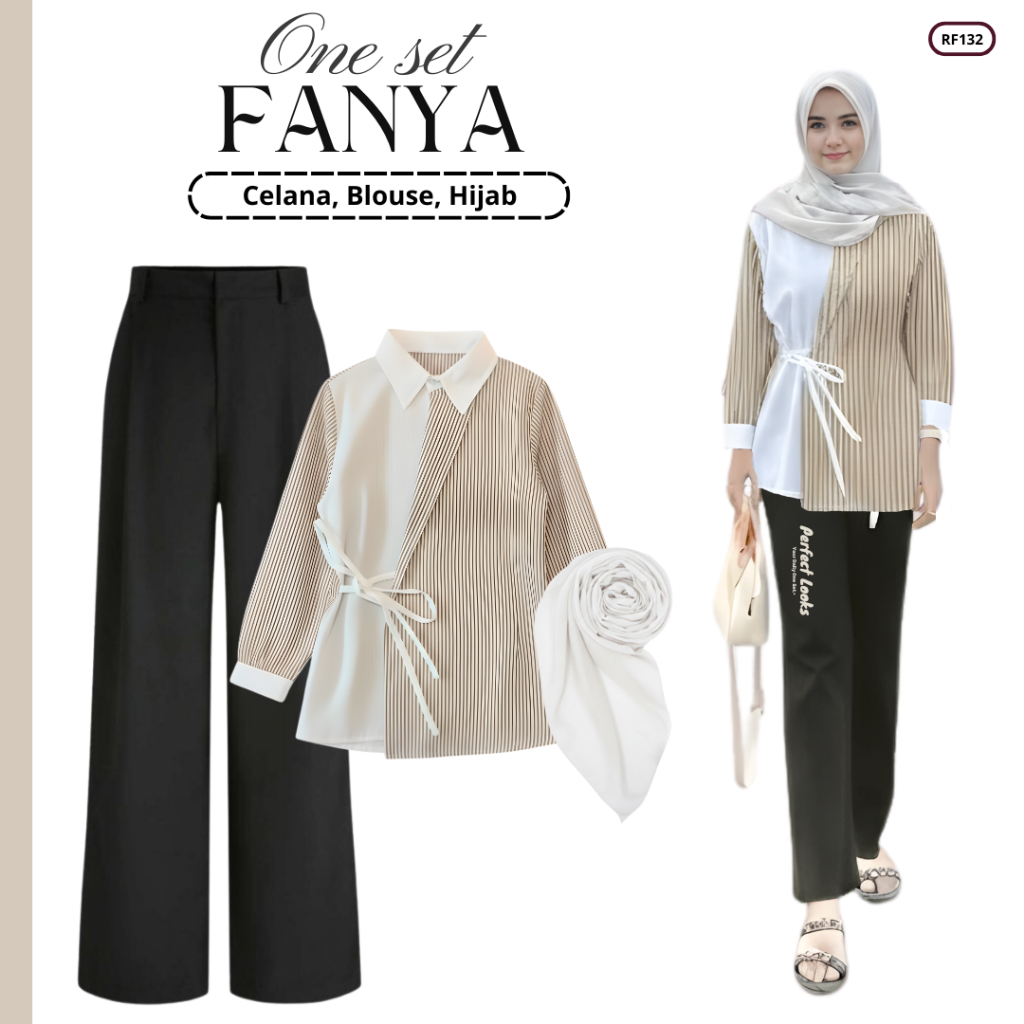 Setelan Pakaian Remaja Wanita | Celana, Blouse, Hijab | One Set Hijab OOTD Kekinian RF132