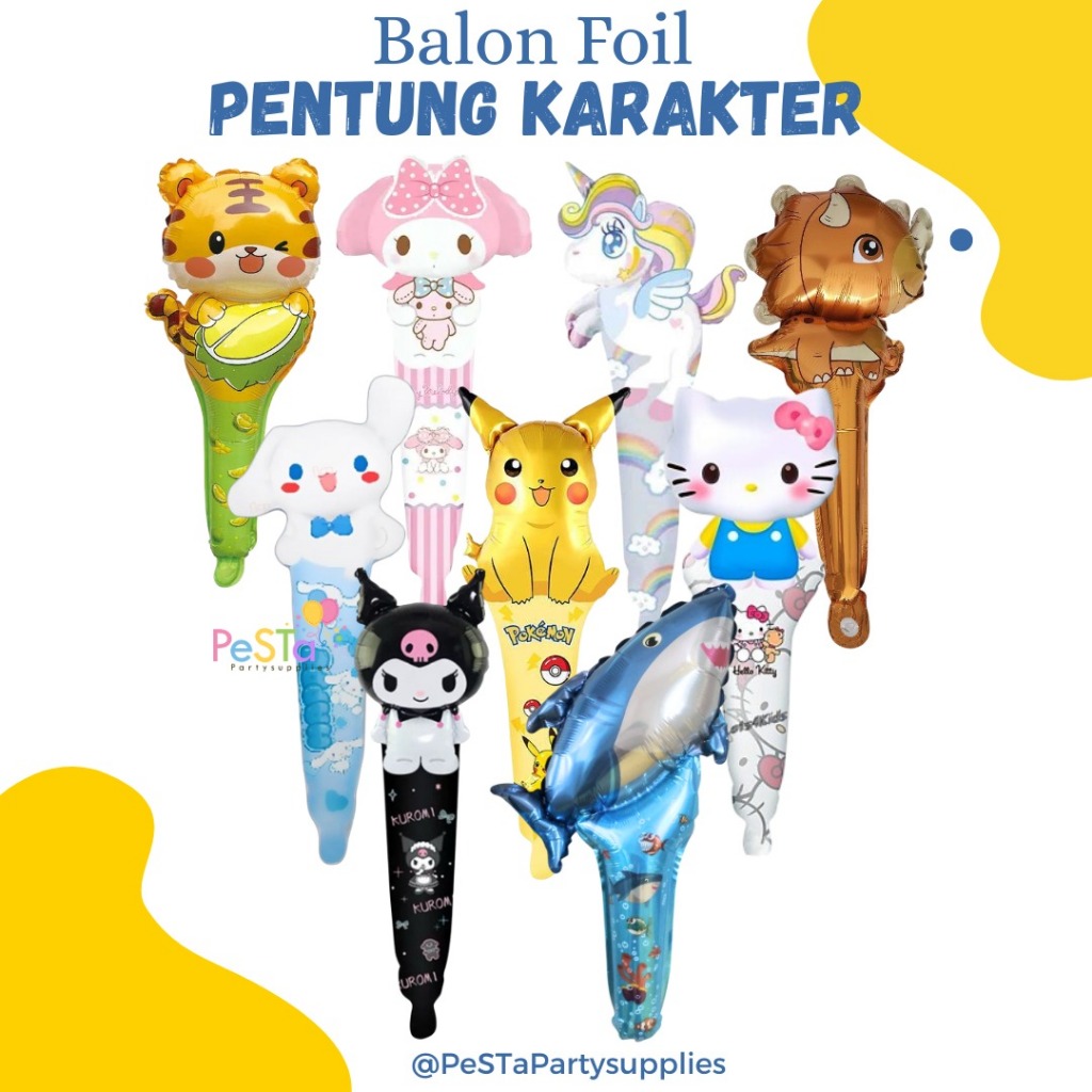 Balon Foil Karakter/Balon Foil Pentungan/Balon Foil Tongkat Panjang/Balon Foil Panjang Karakter/Hand