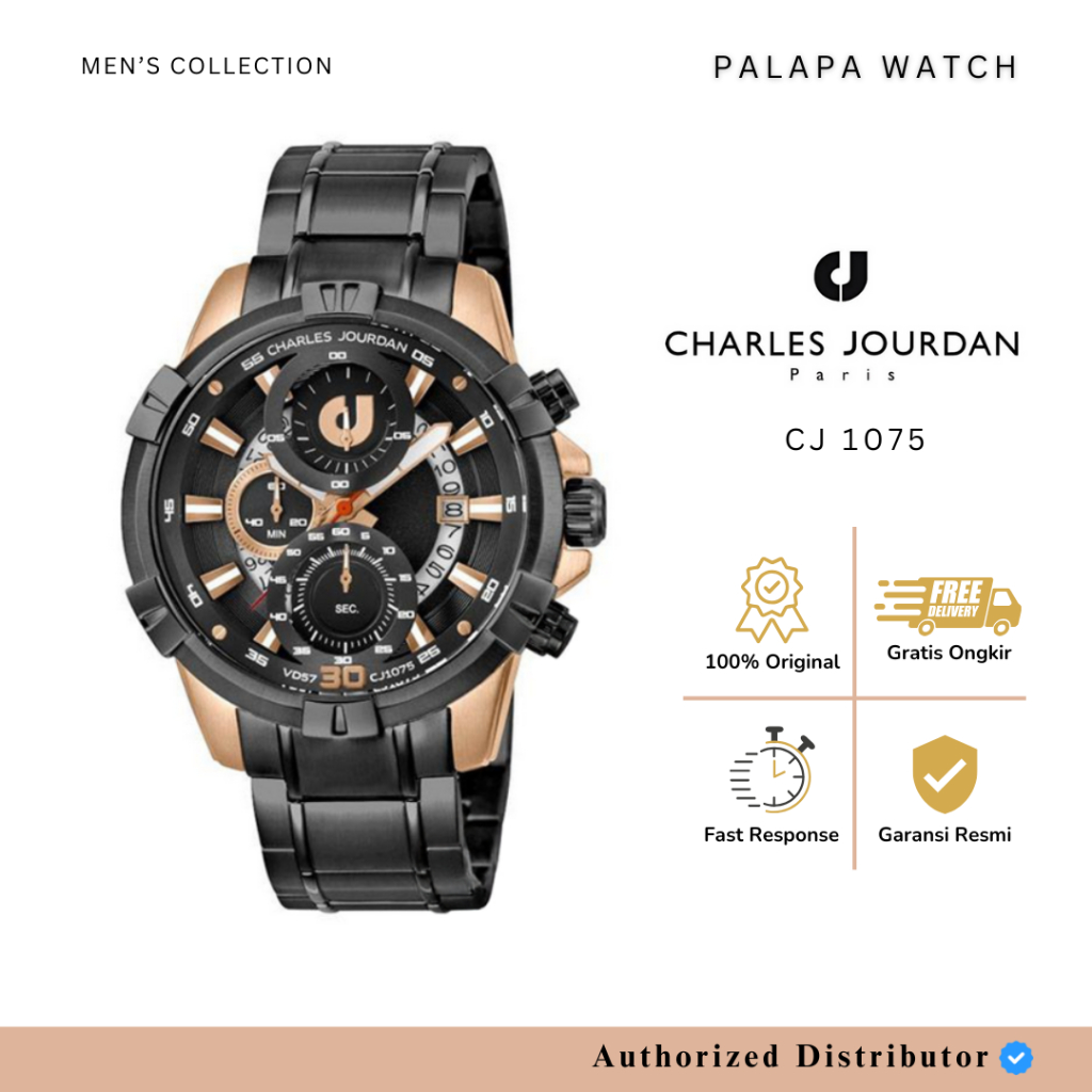 Jam Tangan Pria Charles Jourdan CJ 1075 /cj1075 / 1075 Rantai Original