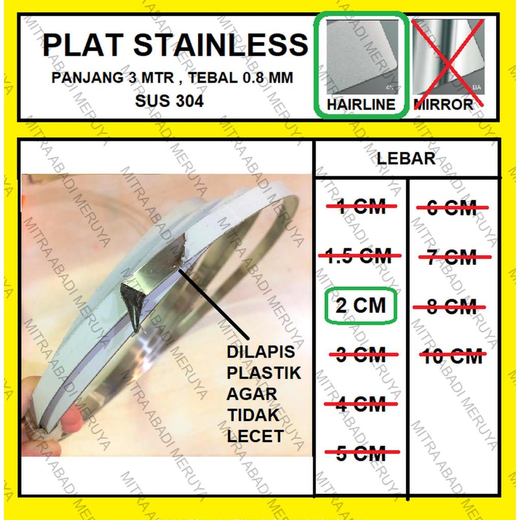 Plat Stainless Hairline 2 cm Plat Strip SS Lis Stainless